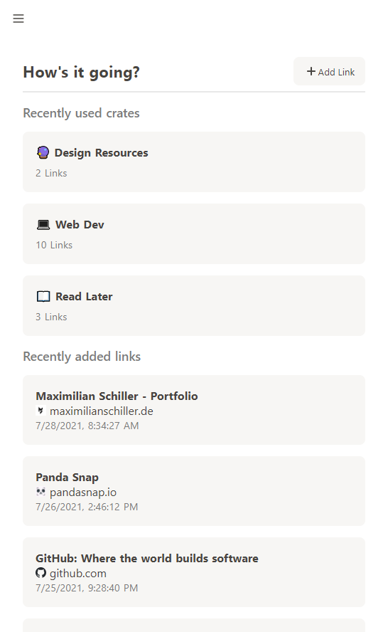 Screenshot of the WebCrate app on mobile